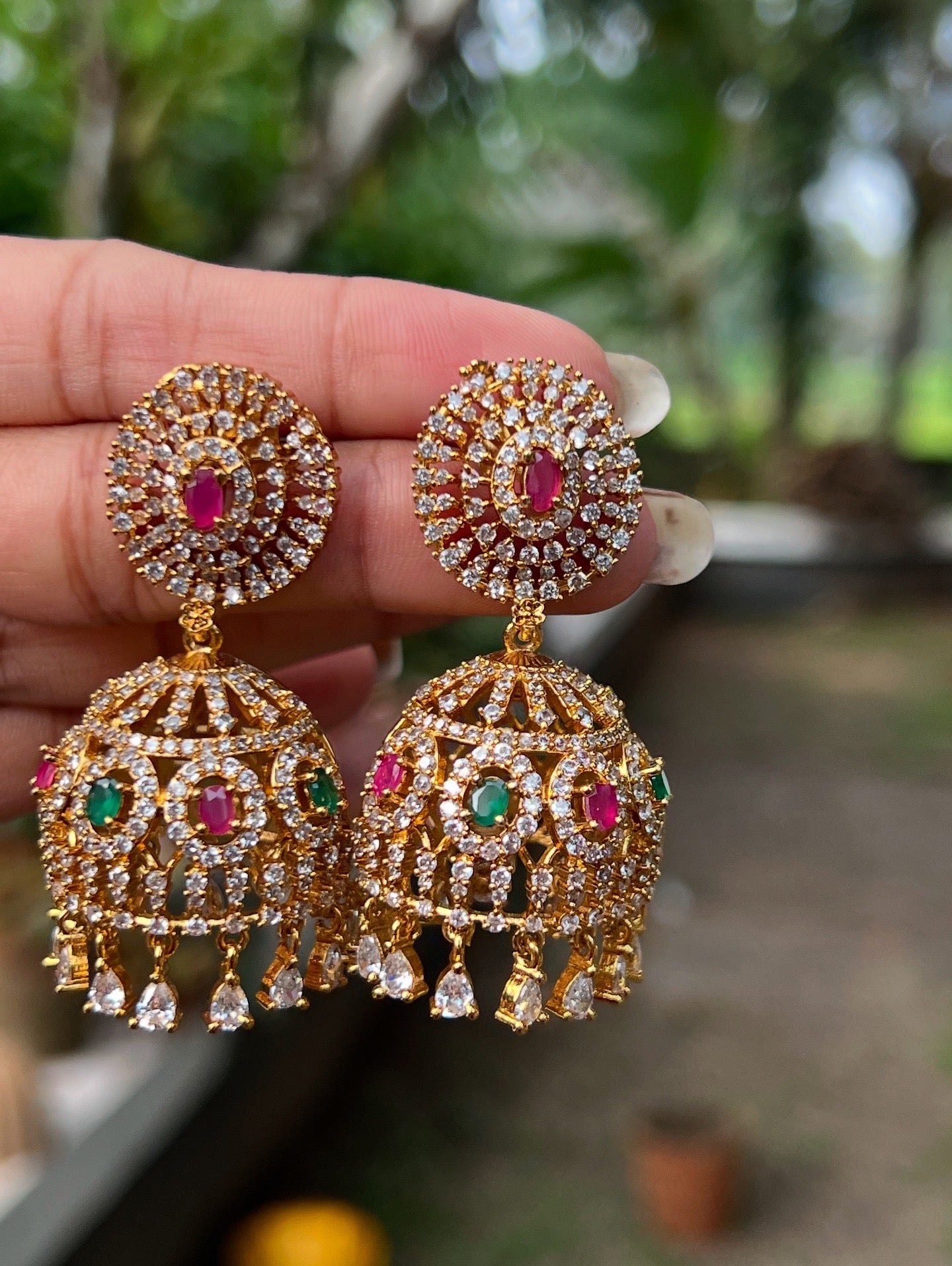 Premium quality ad stone hanging jhumka product code E24