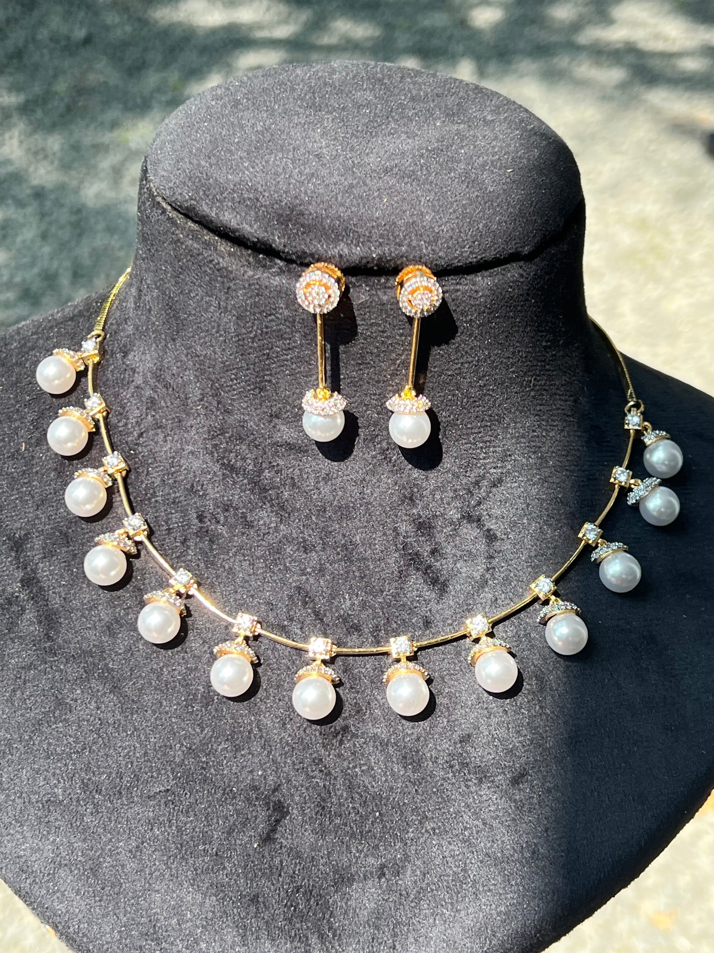 Premium diamond finish bridal pearl hanging necklace product code D73