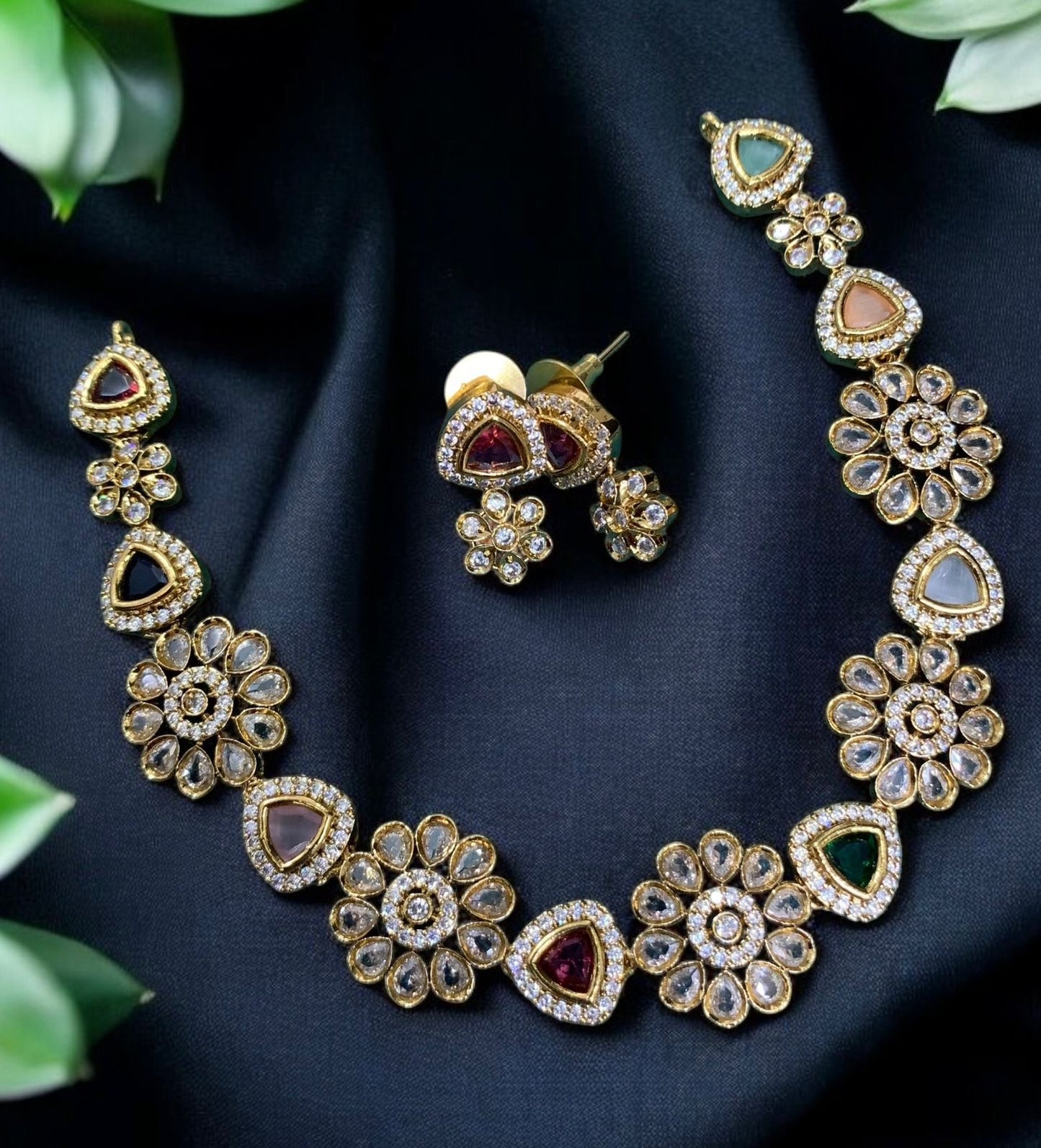 Best seller ad jadau Kundan floral necklace product code 655