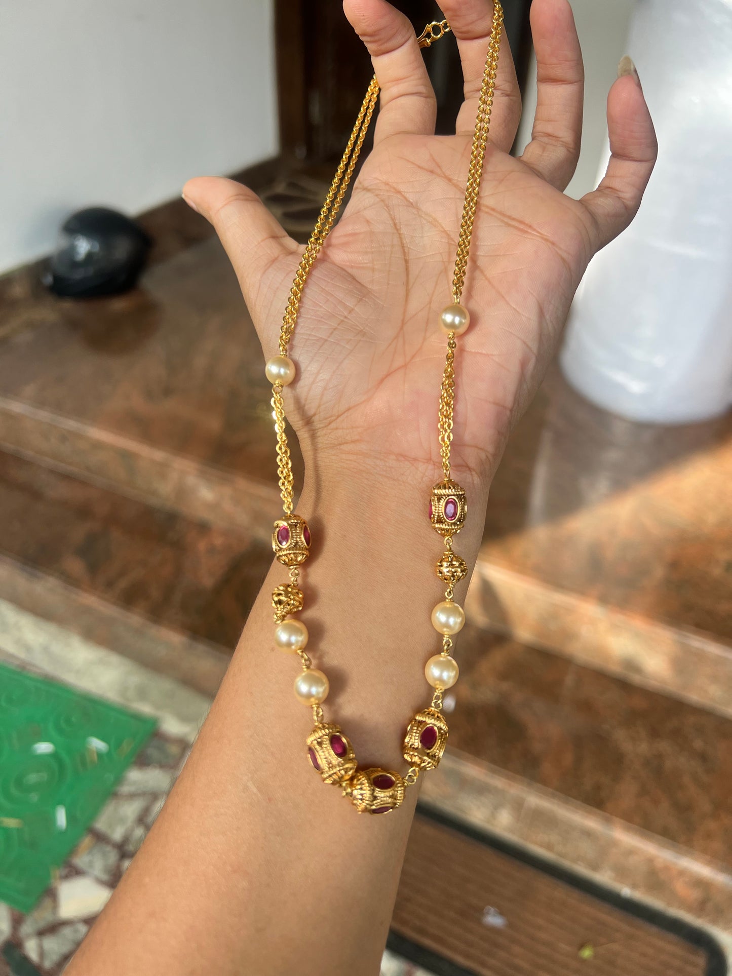 Premium quality pearl gold covered stone handmade  necklace product code P92