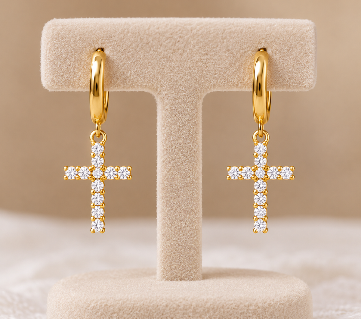 Premium gold plated imported unisex cross hanging earrings product code E261