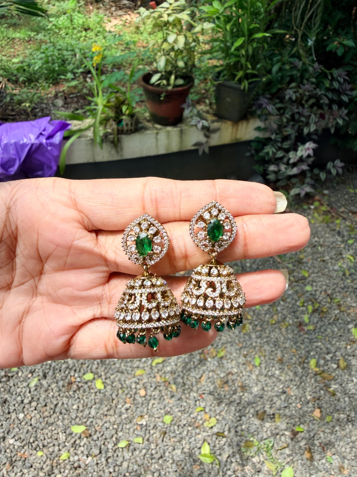 Premium quality green ad stone hanging jhumka product code E257