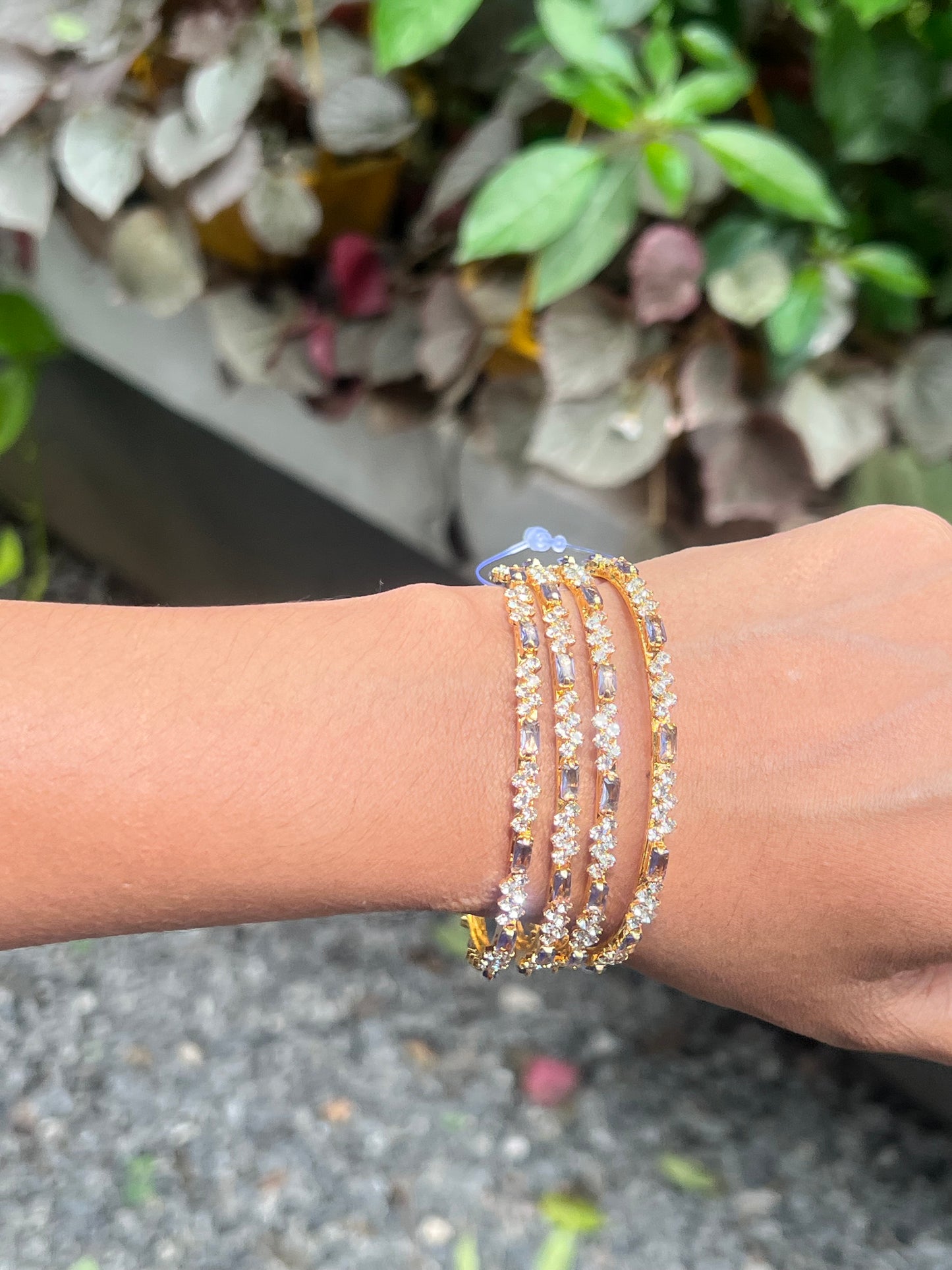 Premium gold plated ad purple stone bangles set of 4 product code B145