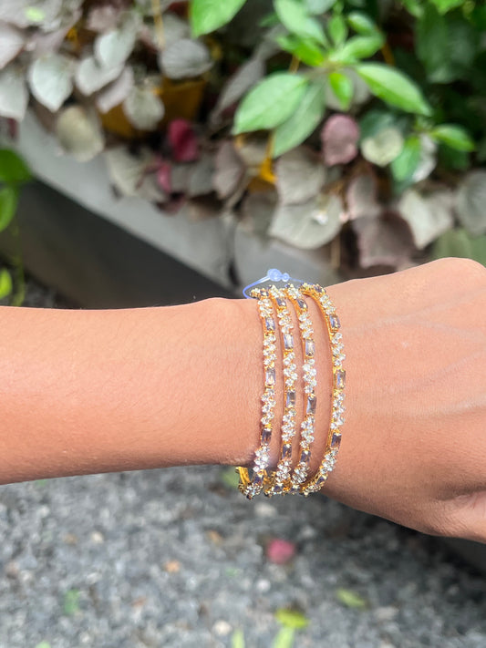 Premium gold plated ad purple stone bangles set of 4 product code B145