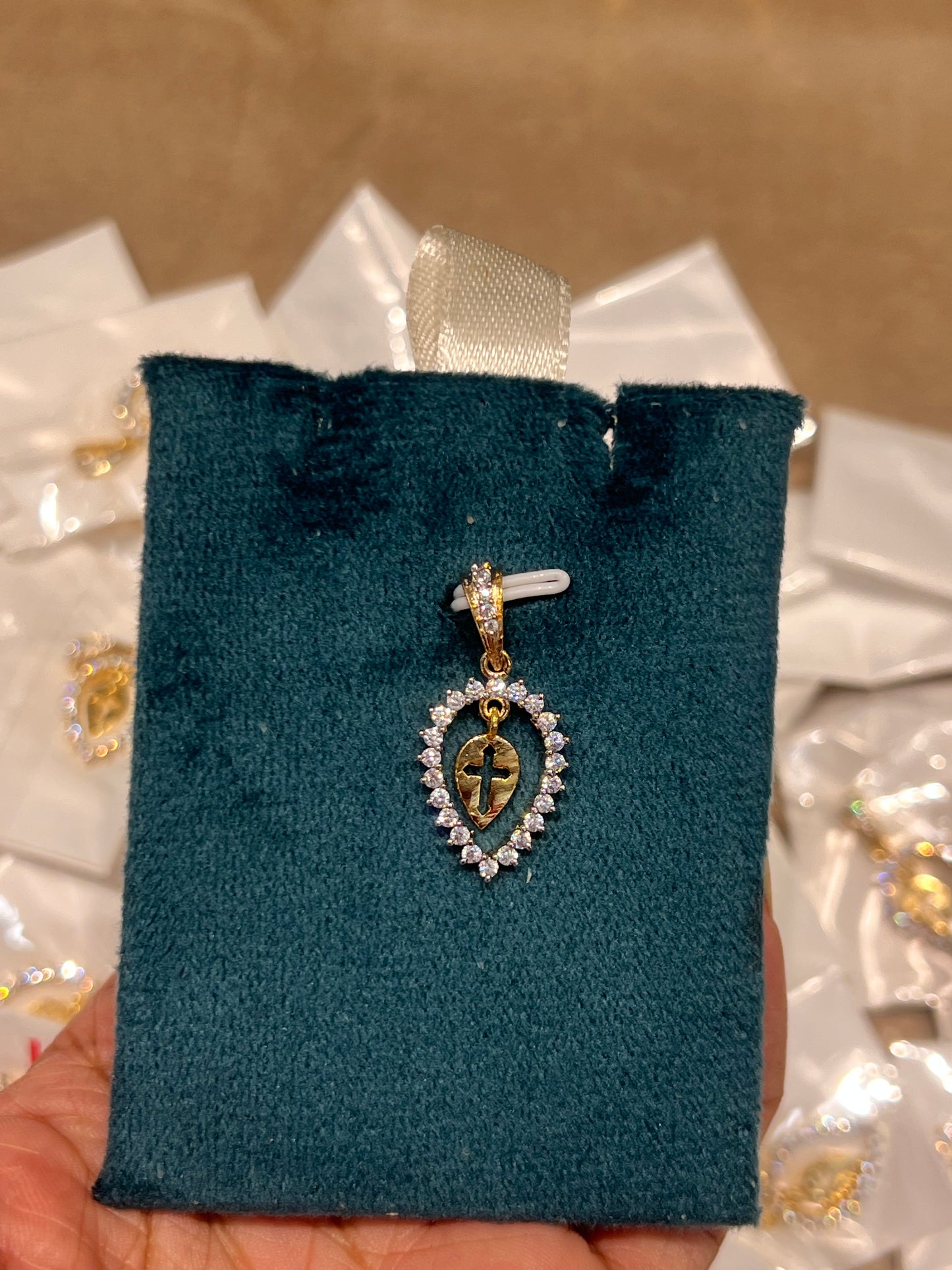 Premium diamond finish Cz cross thali product code Thali07