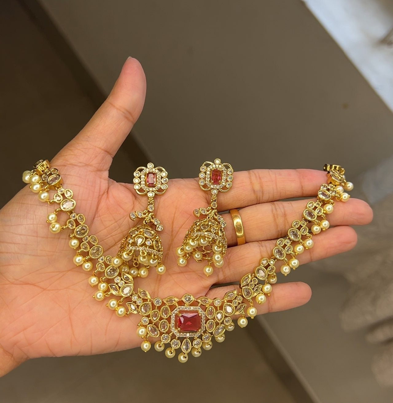 Premium jadau Kundan necklace with pearl hanging