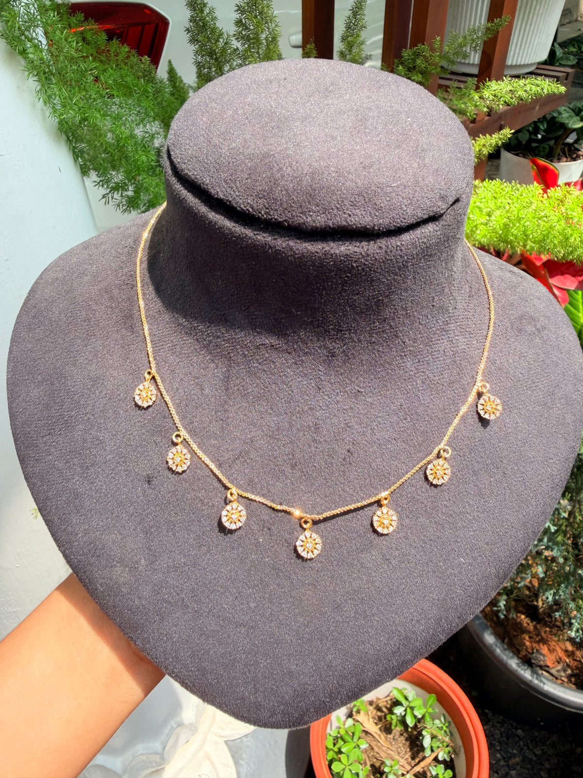 Premium gold plated daily wear ad floral hanging necklace product code G189