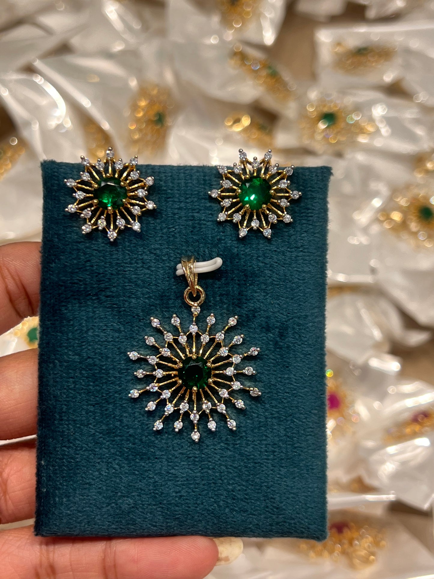 Premium diamond finish party wear pendant set product code D360