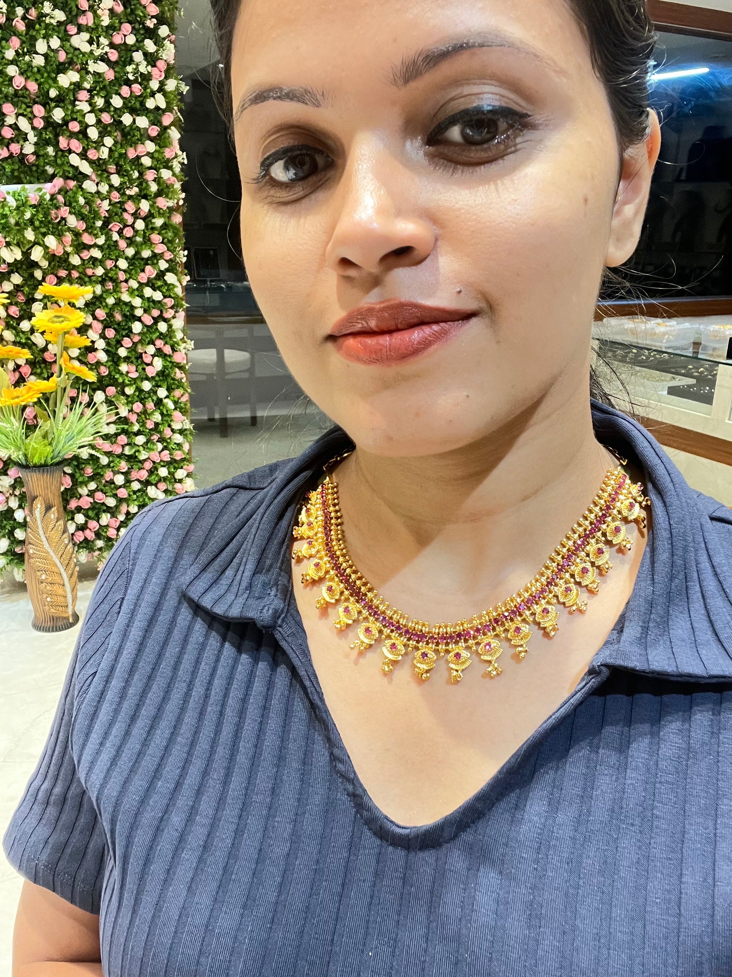 Premium 24carat gold plated traditional ruby stone bridal necklace product code G42