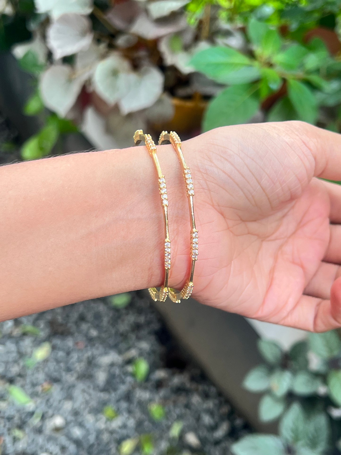 Premium gold plated daily use ad stone bangles set of 2 code AD9