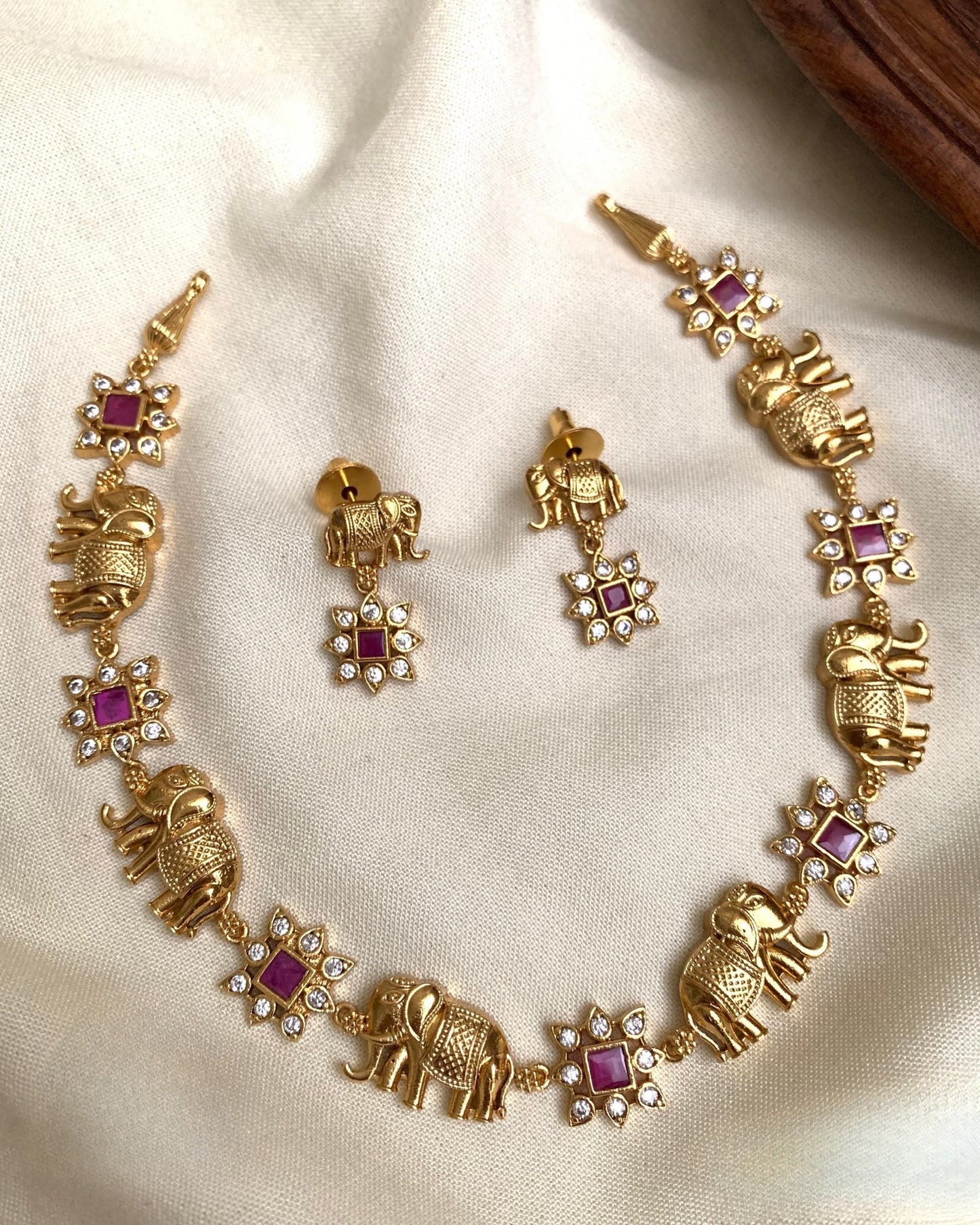 Premium quality ruby ad flower & elephant designer necklace product code N205