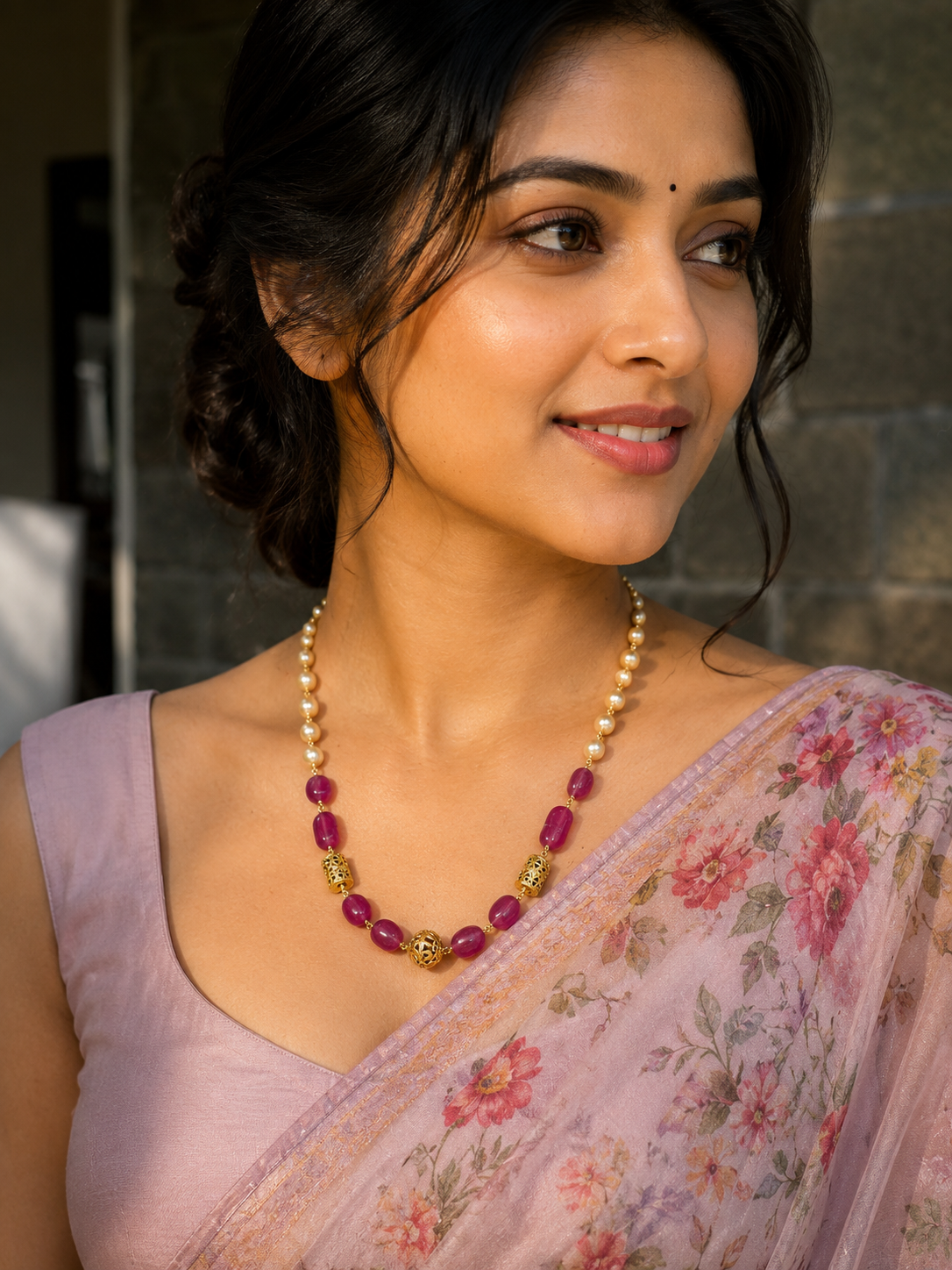 Premium gold mix pearl and Monalisa beads necklace product code P91