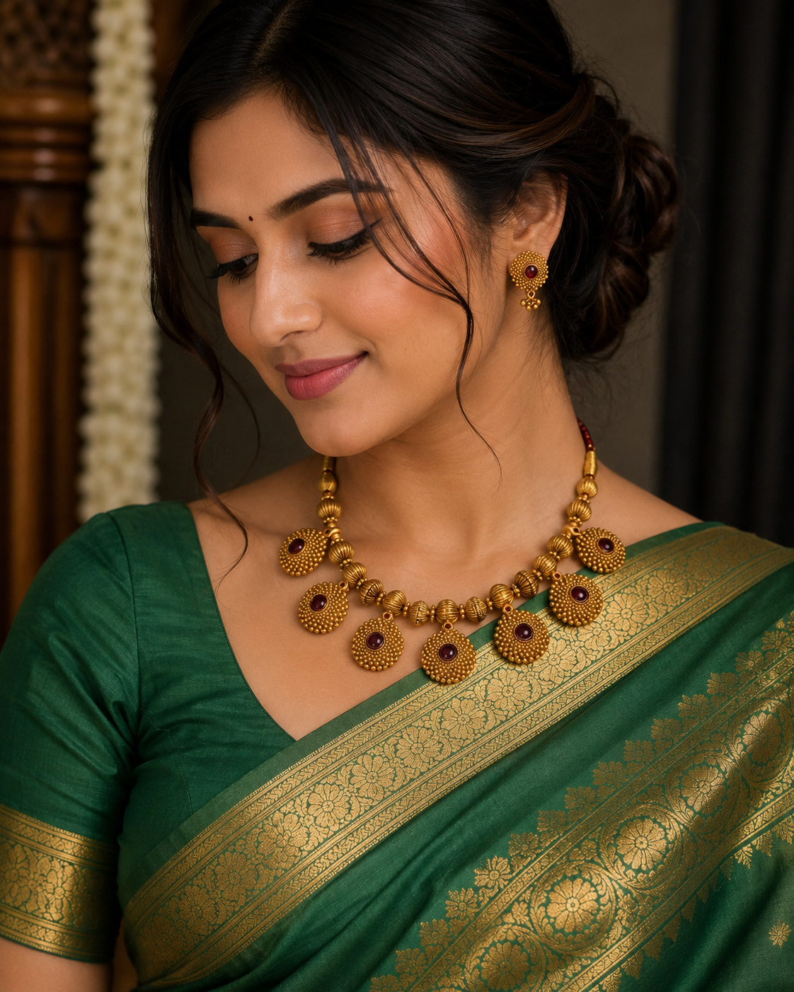Premium heritage traditional handcrafted antique gold replica designer necklace set product code T130