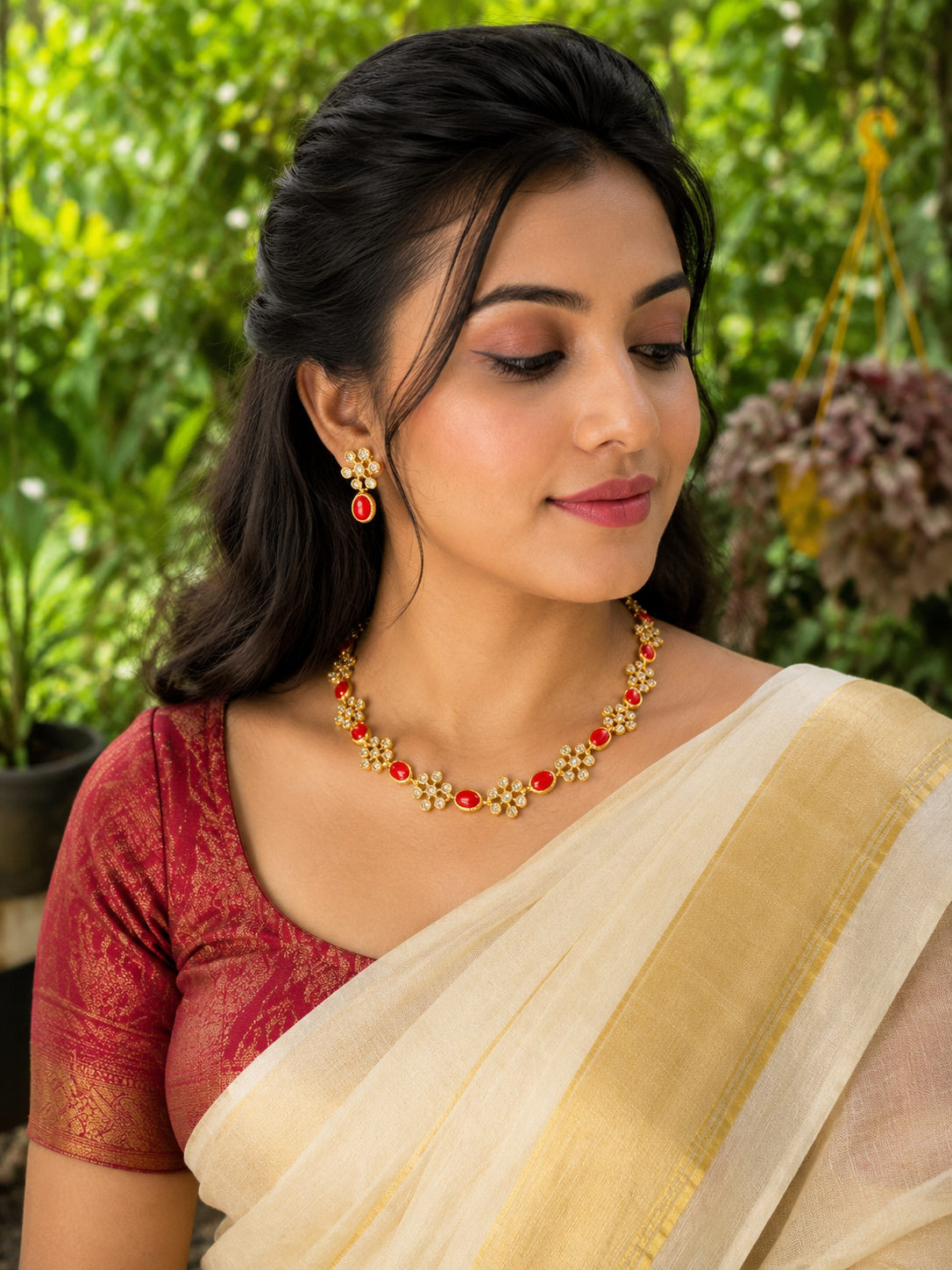 Premium quality ad gold plated floral necklace set product code G137