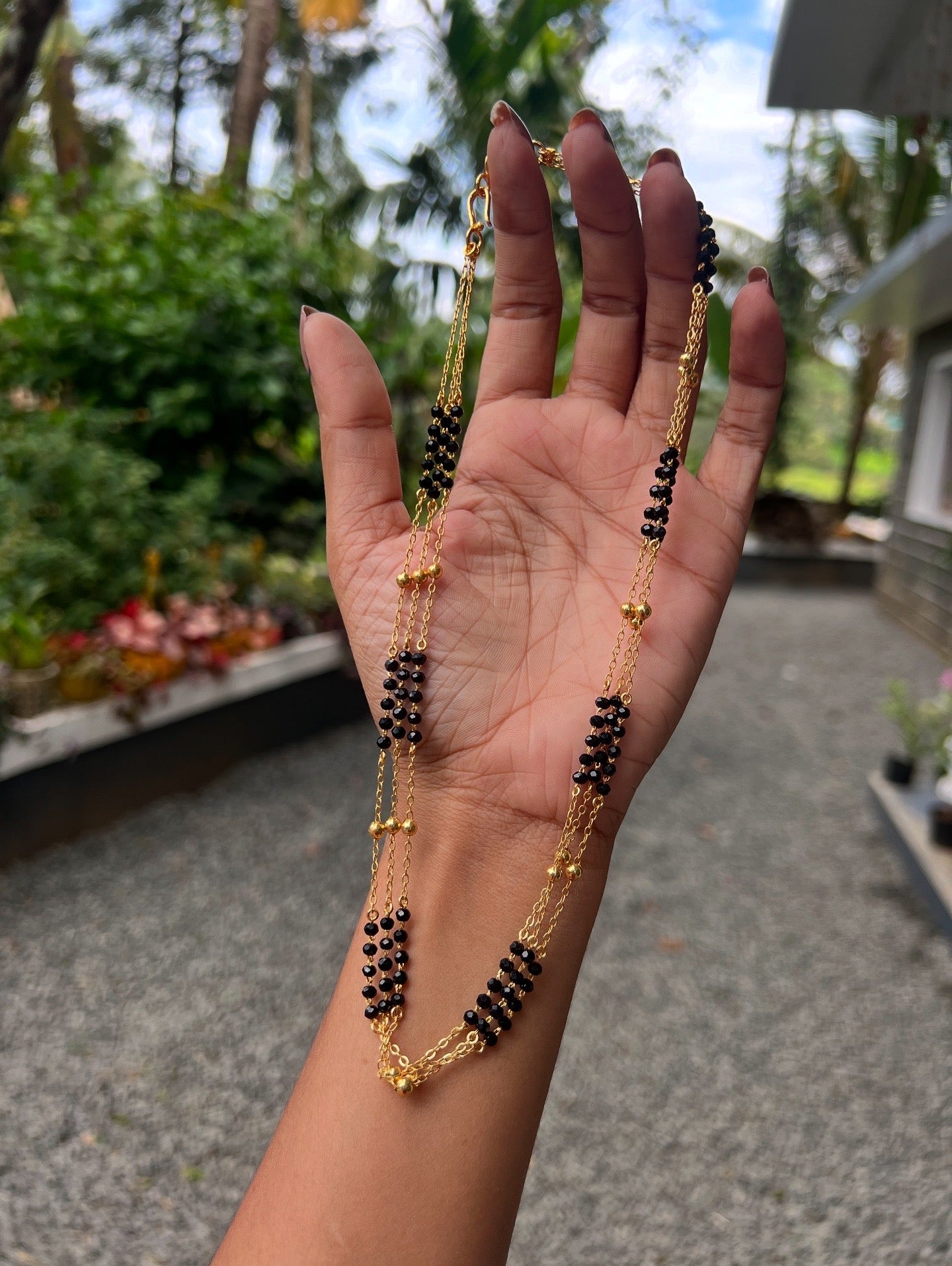 Premium gold plated karimani short 3layer necklace product code P19