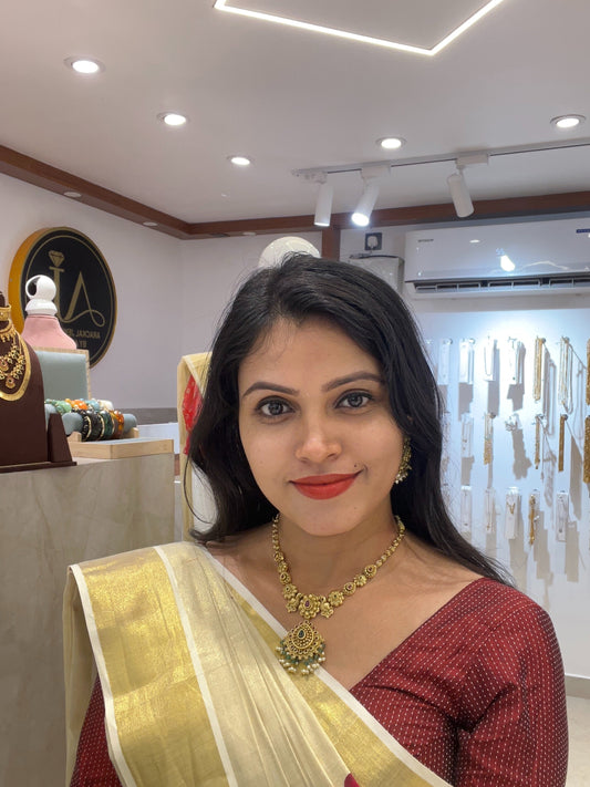 Premium quality antique gold peacock floral beads and pearl hanging necklace set product code T13