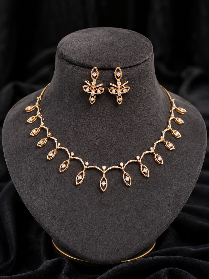 Premium diamond finish bridal necklace set Product code D395