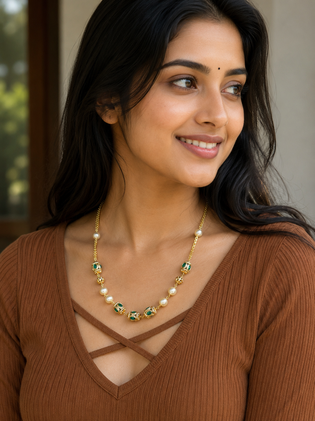 Premium quality pearl gold covered stone handmade  necklace product code P92