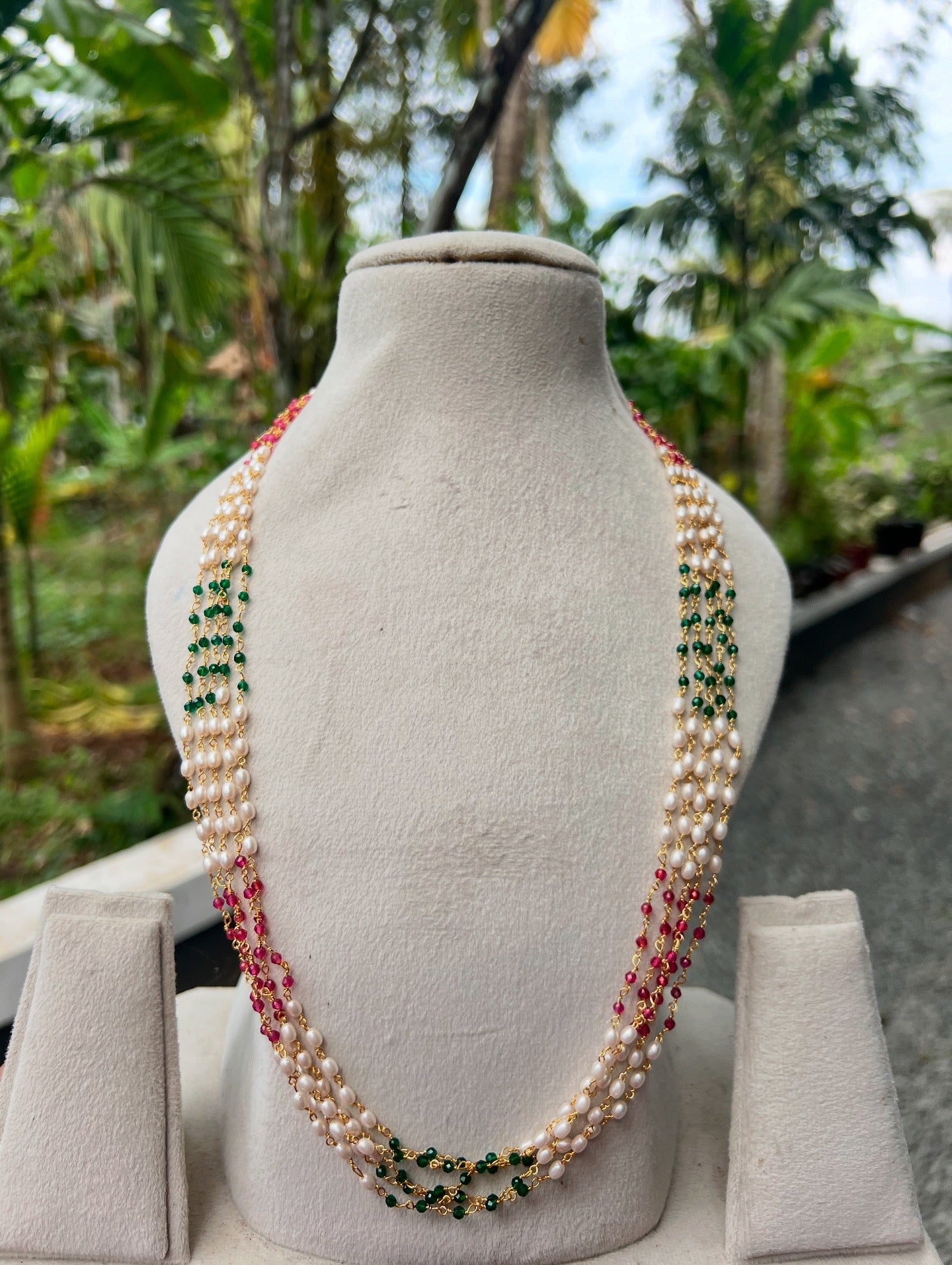 Premium 5layer Multi color long pearl Mala product code P18