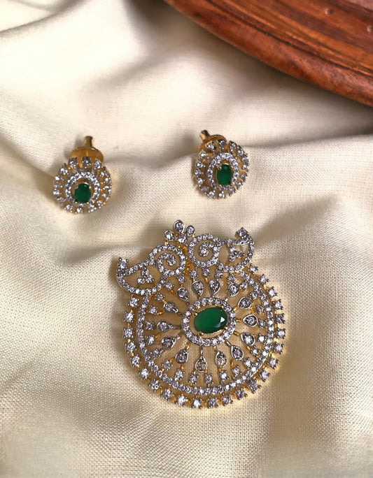 Premium daimond finish pendant with earrings product code 1224