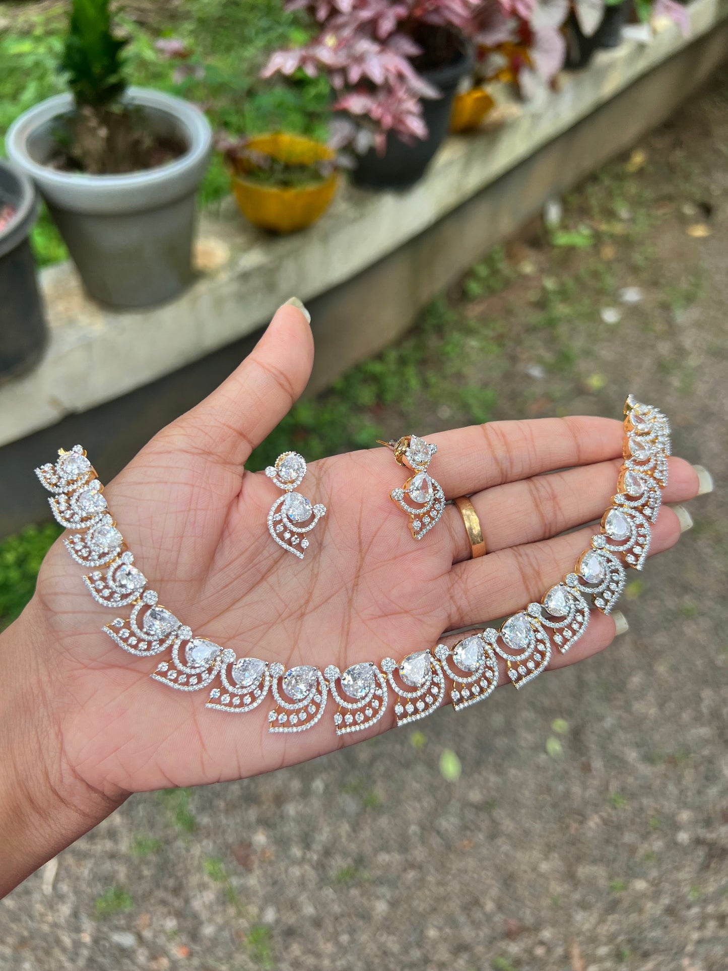 Premium designer diamond finish  necklace set product code 125