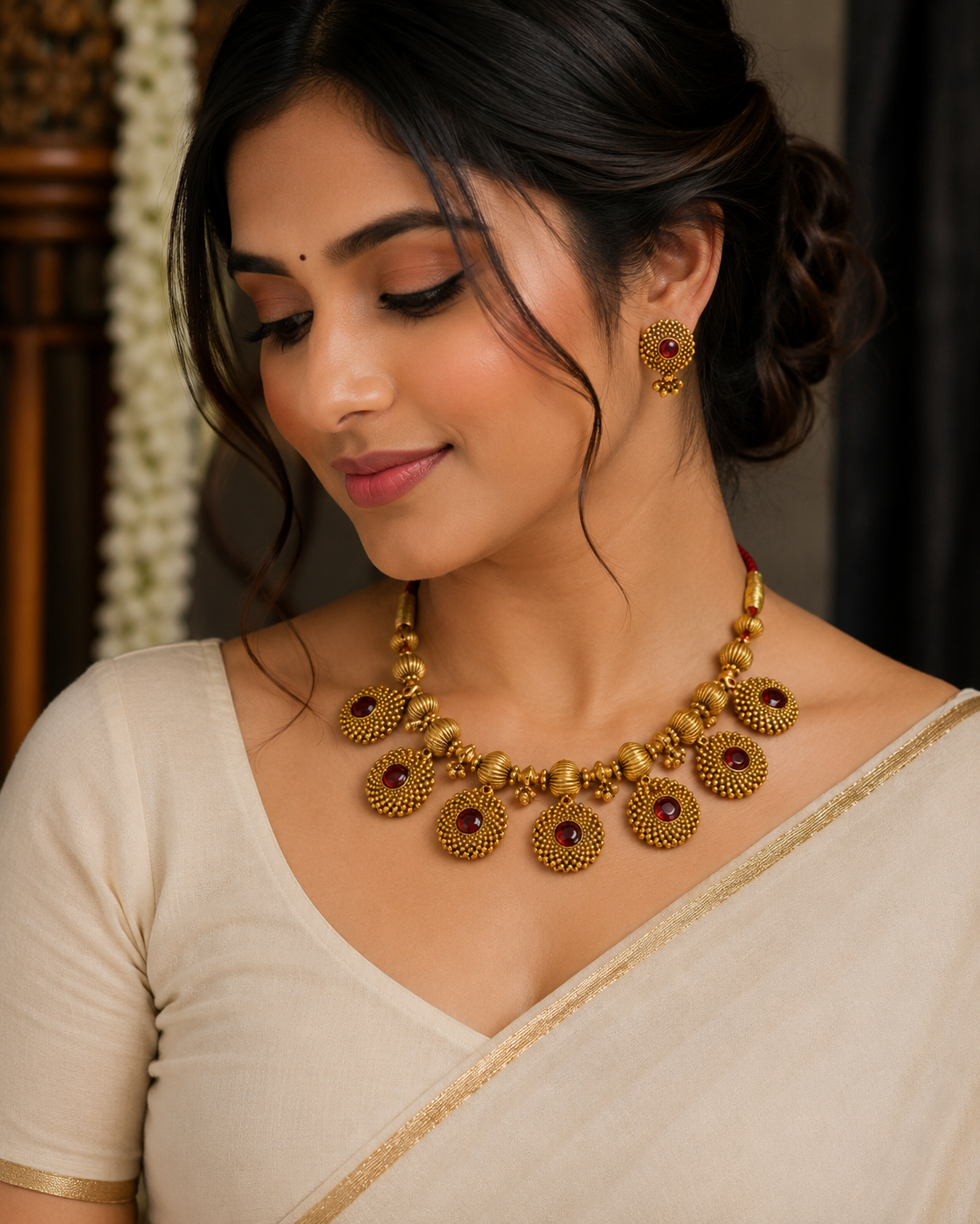 Premium heritage traditional handcrafted antique gold replica designer necklace set product code T130