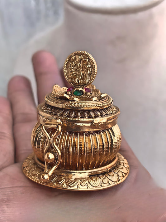 Antique gold ram parivar Lakshmi sindoor kum kum box