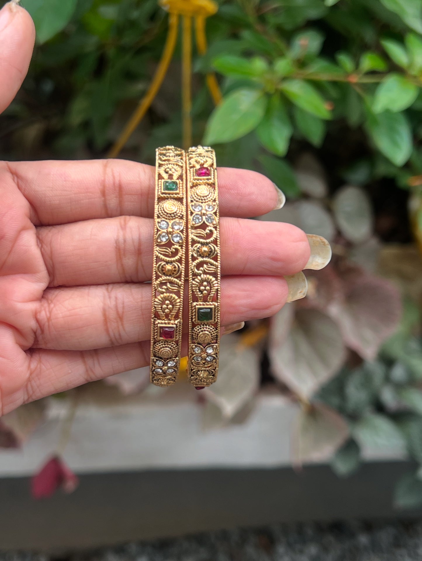 Premium matte finish ruby green bangle set of 2 product code B135