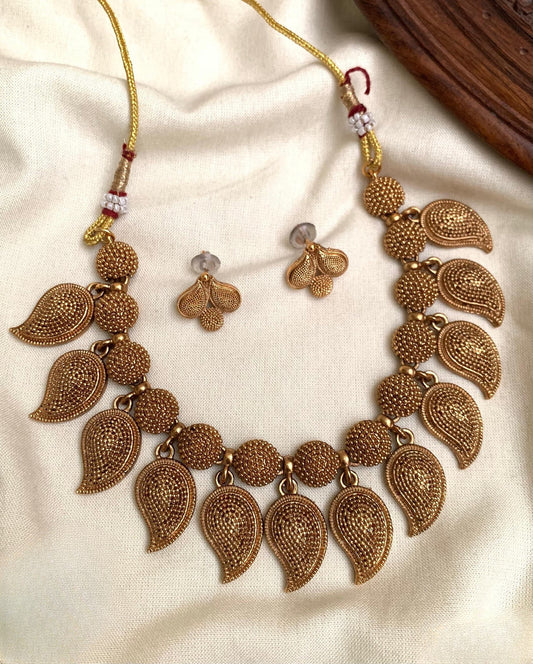 Premium designer antique gold mango shape necklace product codeN134