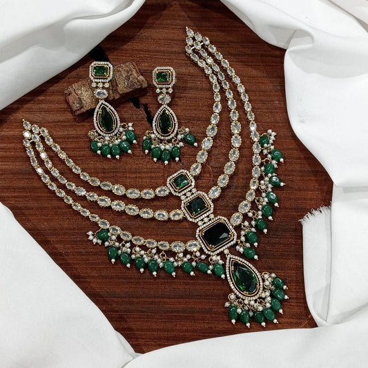 Premium 3layer Victorian mehandi polish necklace set product code 916