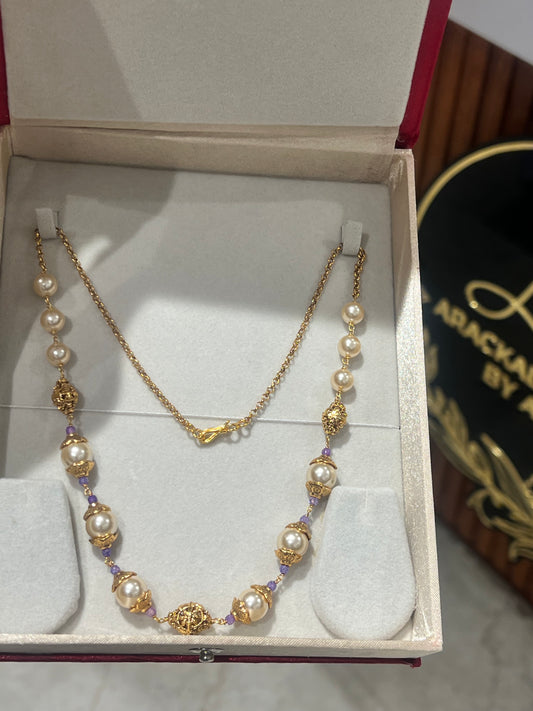 Premium handmade designer budget friendly gold covering pearl beads necklace product code P97