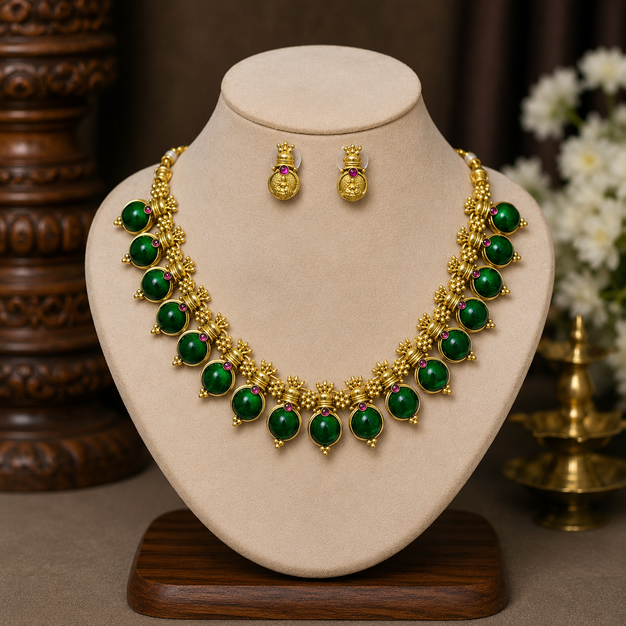 Premium elegant royal temple stone necklace set product code T134