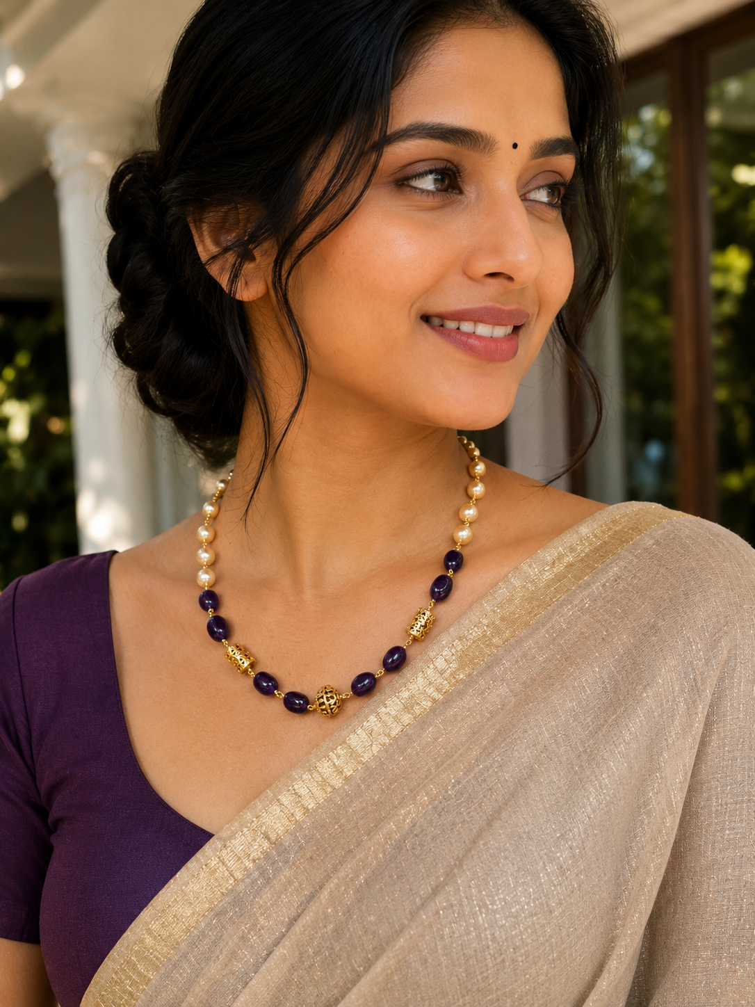 Premium gold mix pearl and Monalisa beads necklace product code P91