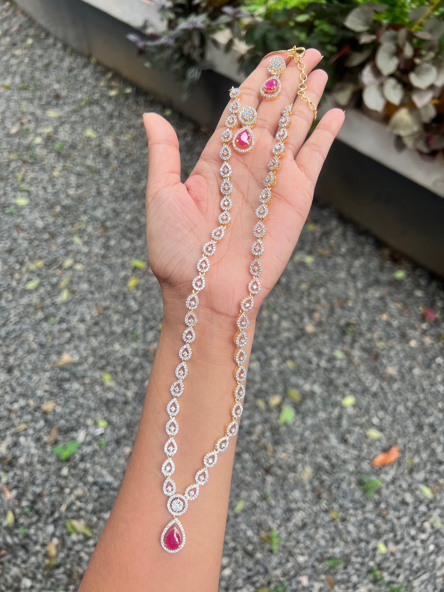 Premium diamond finish cz GJ polish long bridal haram product code H94