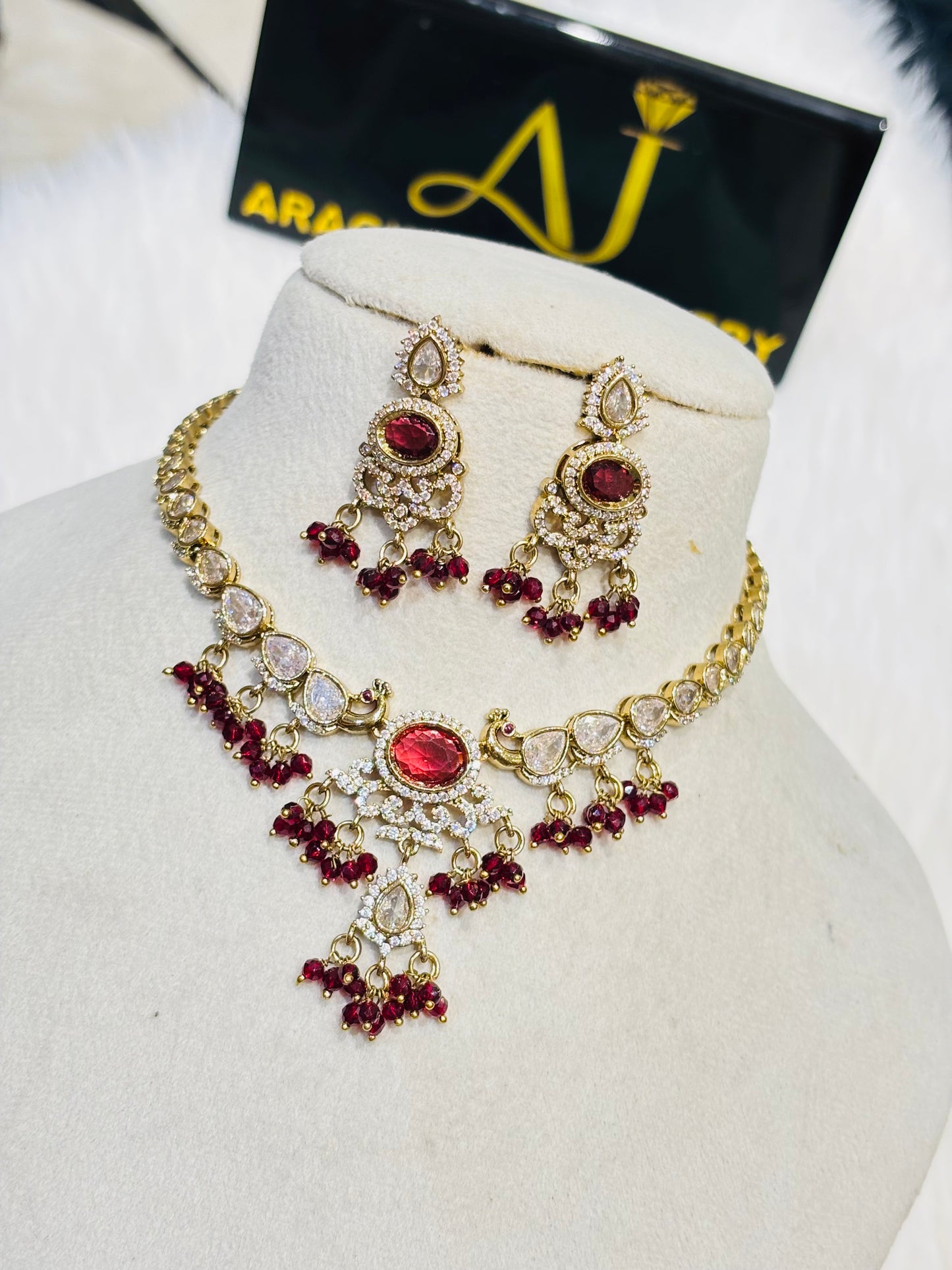 Premium quality ad jadau Kundan maroon beads necklace product code N247