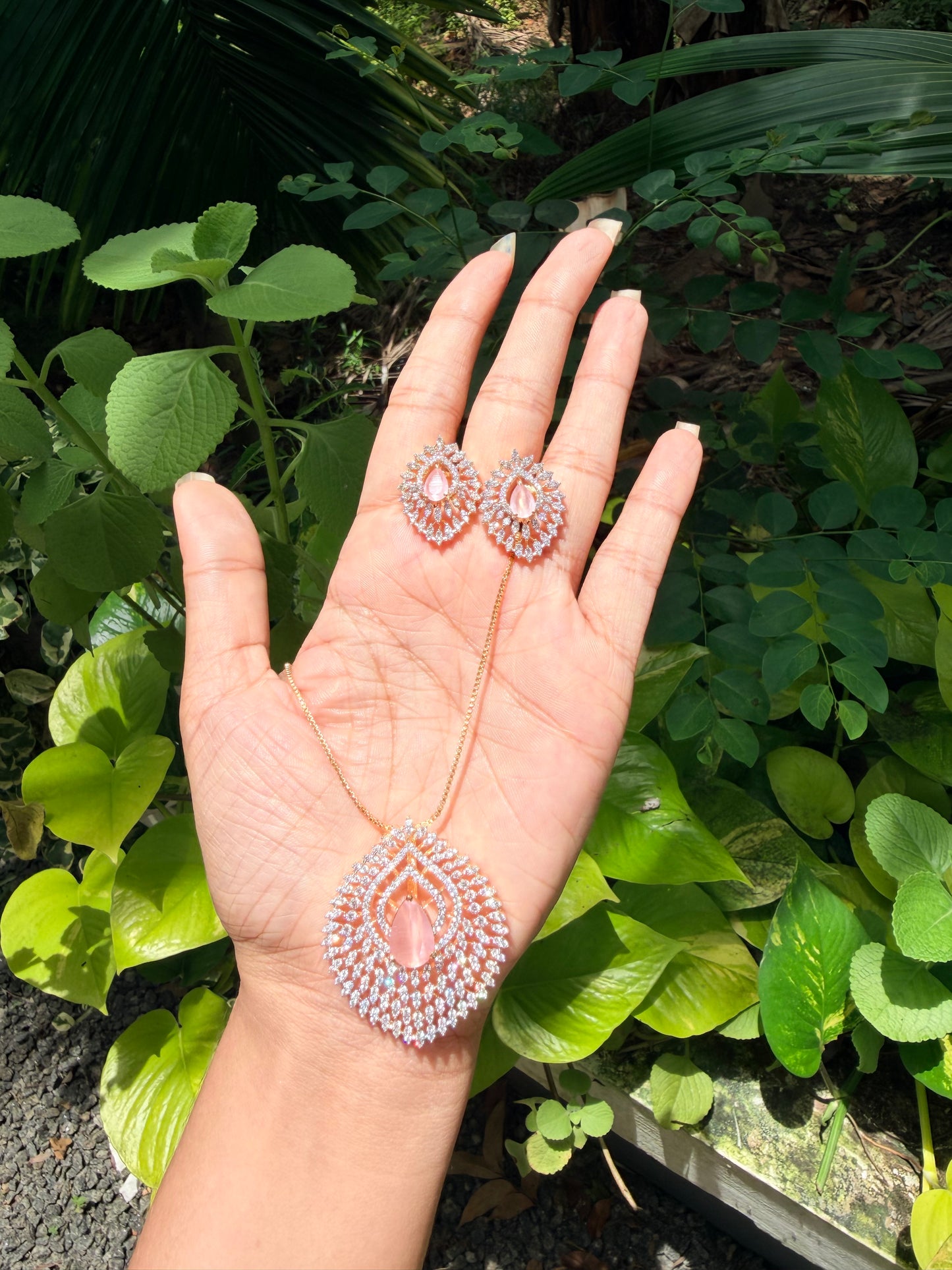 Premium diamond finish party wear pendant set with chain product code D398