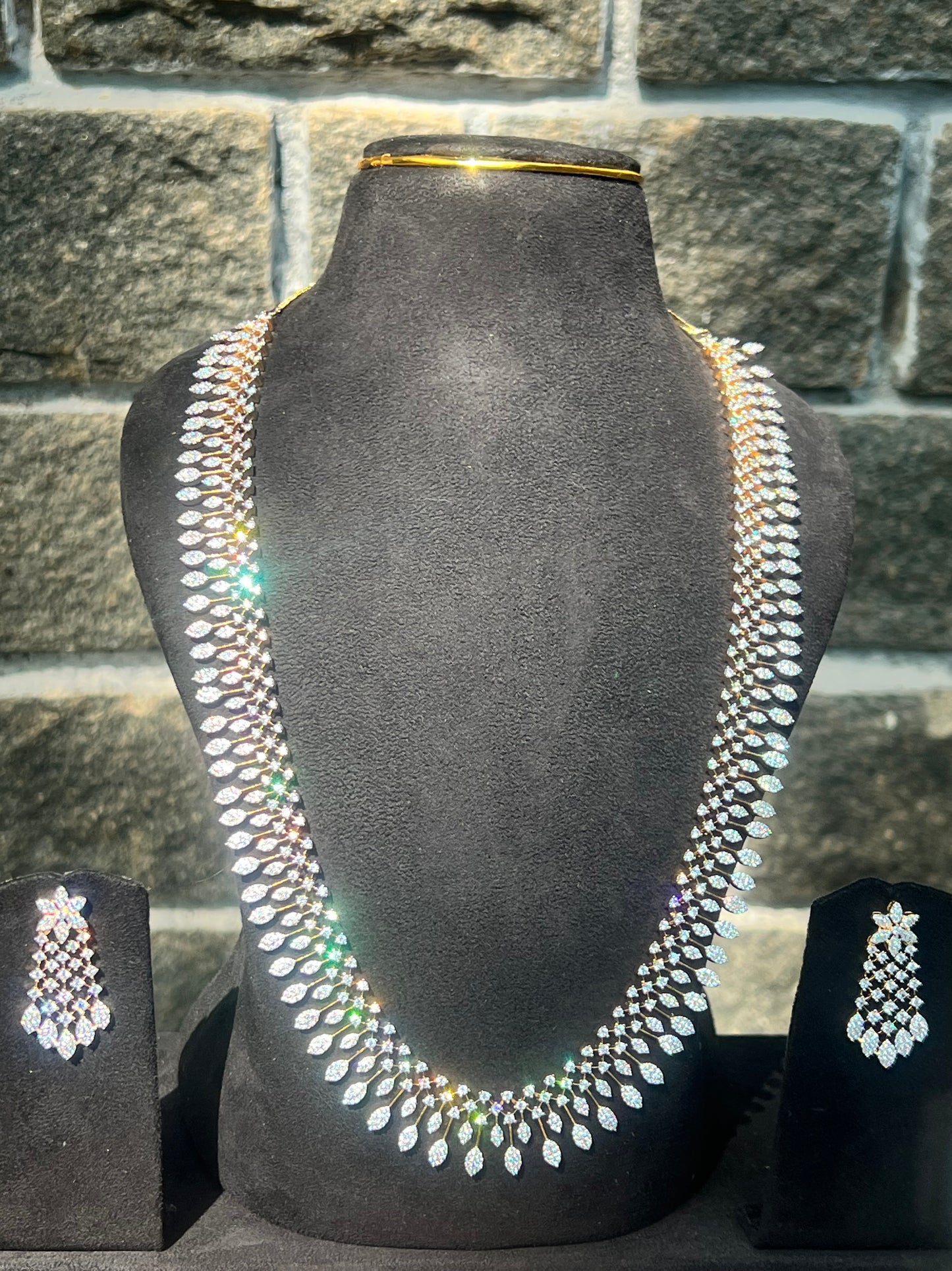 Premium diamond finish Cz long bridal haram set product code H96