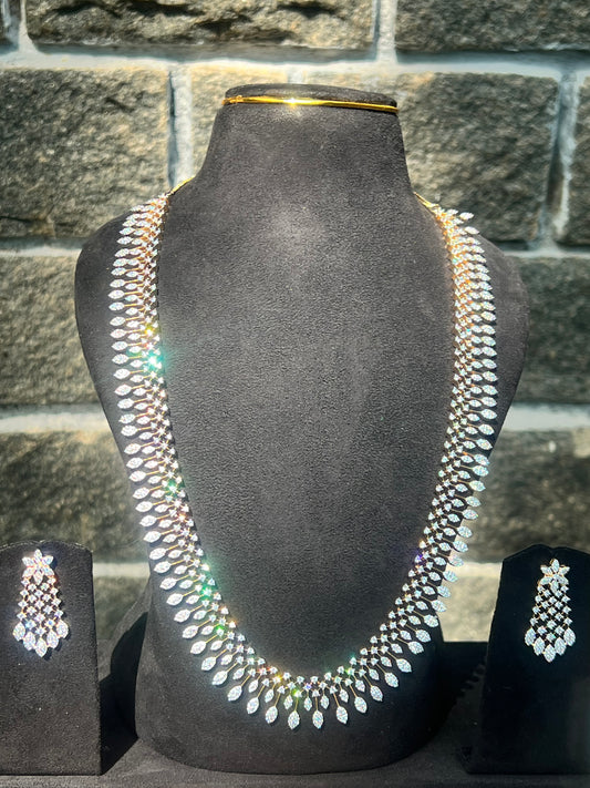 Premium diamond finish Cz long bridal haram set product code H96