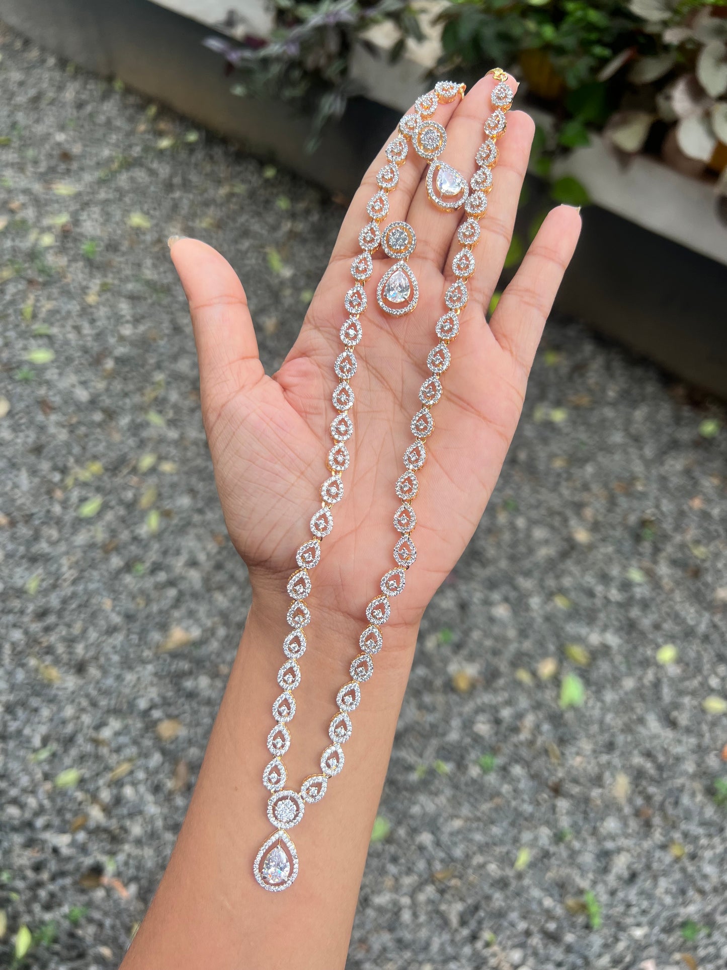 Premium diamond finish cz GJ polish long bridal haram product code H94