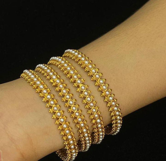 Stylish half pearl bangles set of 4 product code 108