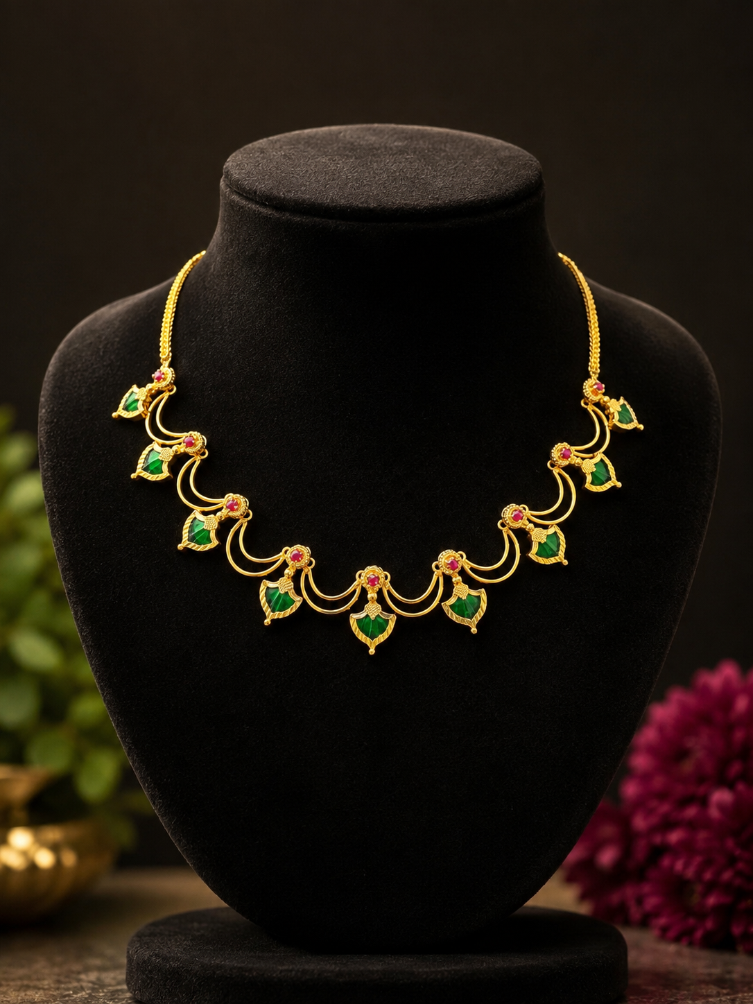 Premium gold plated designer palakka necklace product code G140