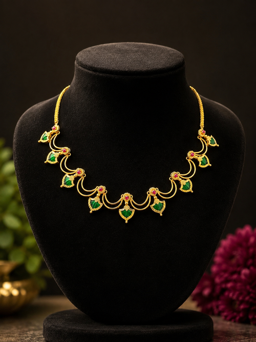 Premium gold plated designer palakka necklace product code G140
