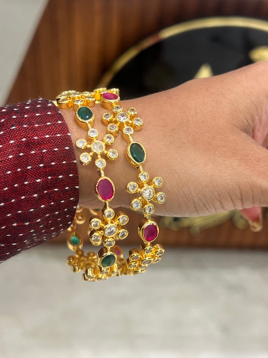 Premium foral ruby green mix bangles set of 2 product code B65