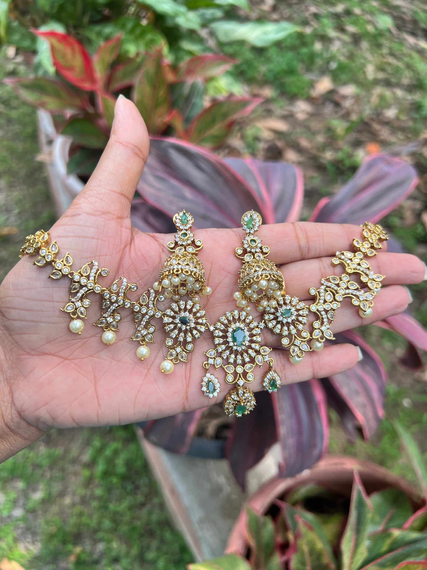 Premium jadau Kundan necklace with jhumka product code 1255