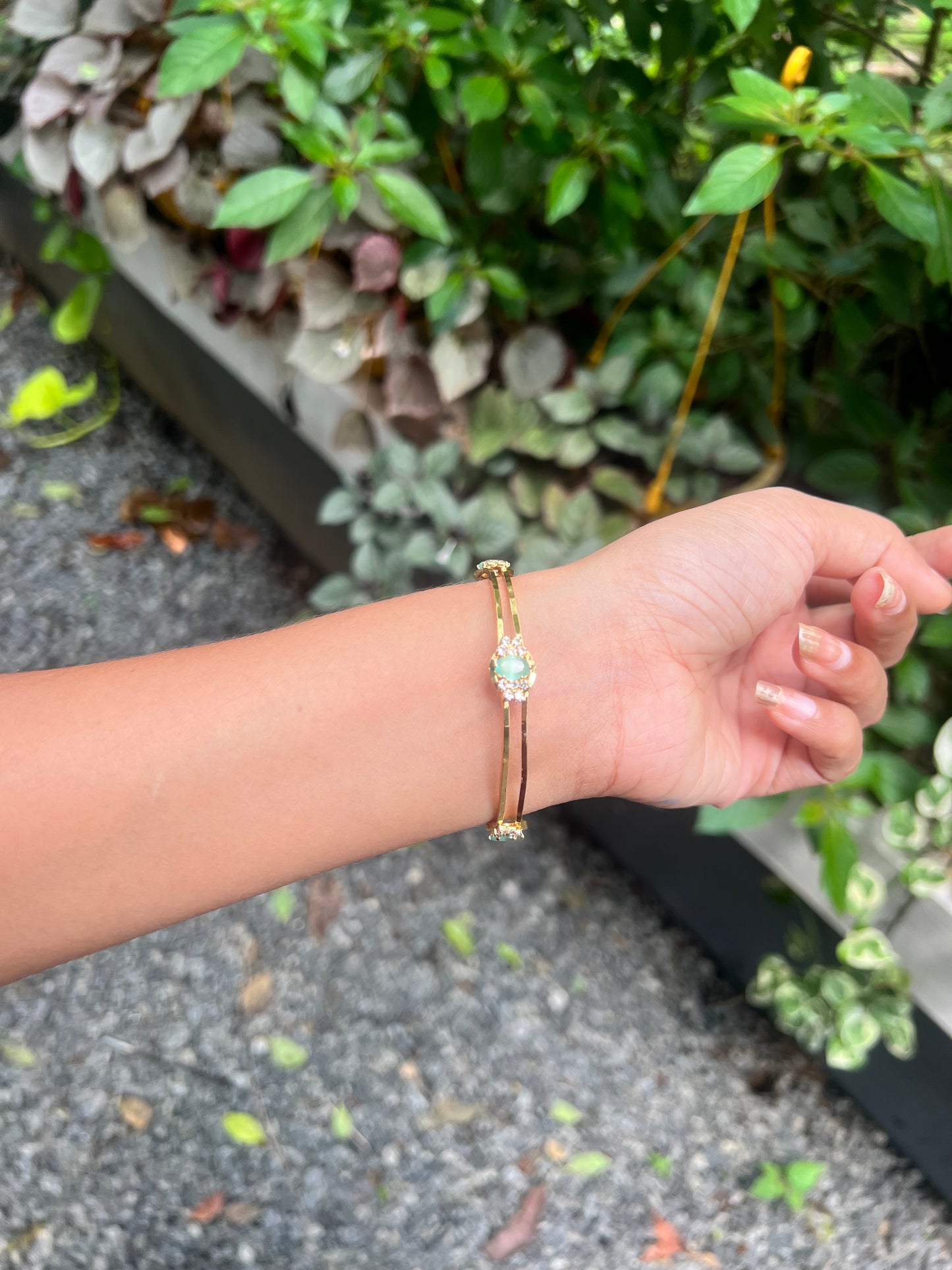 Premium gold plated ad mint green bangle product code B147