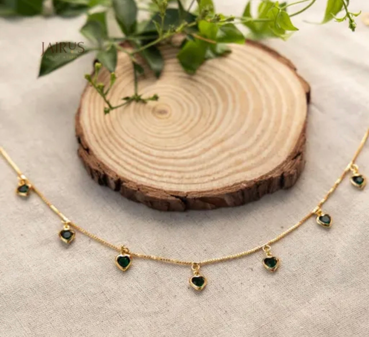 Gold plated daily use green heart drops necklace product code 1035