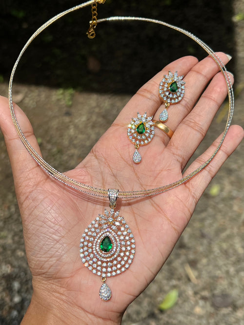 Premium daimond finish pendant earings set with Multi layer imported hasli  chain product code N60