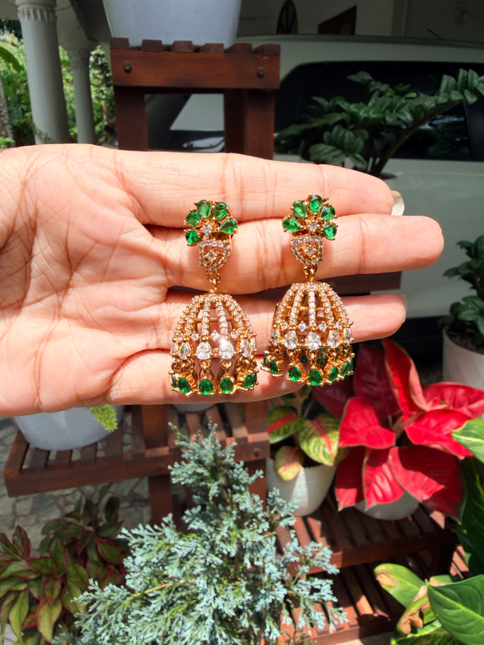 Premium quality ad green stone hanging jhumka Product code E259