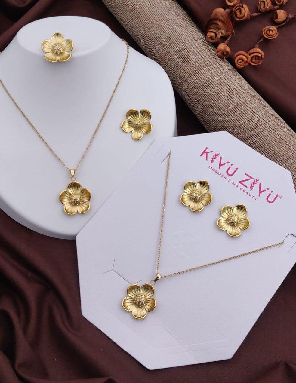 Daily wear ad 18ct gold plated flower necklace set