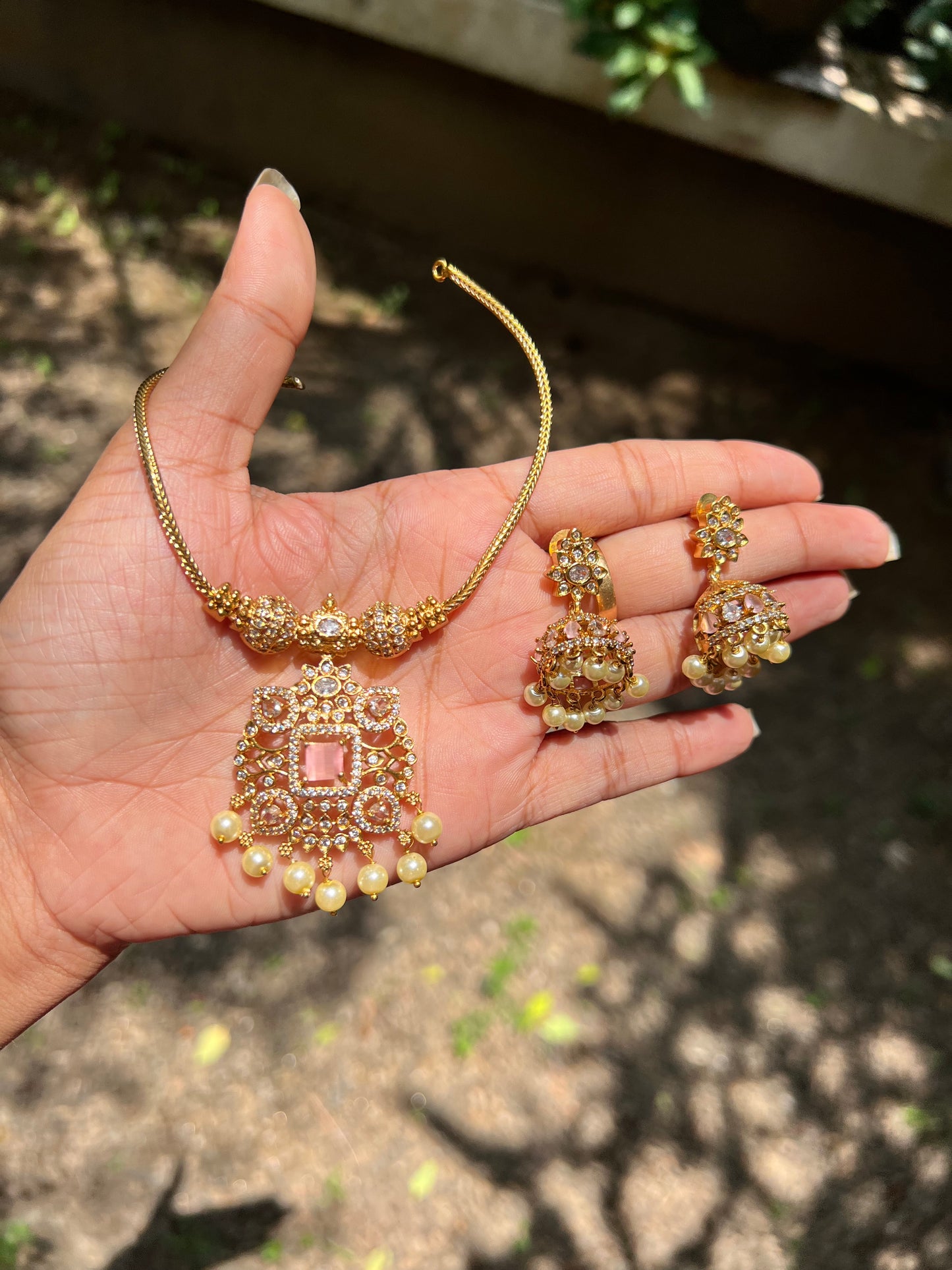 Trending ad pendant with jhumka necklace product code 1278